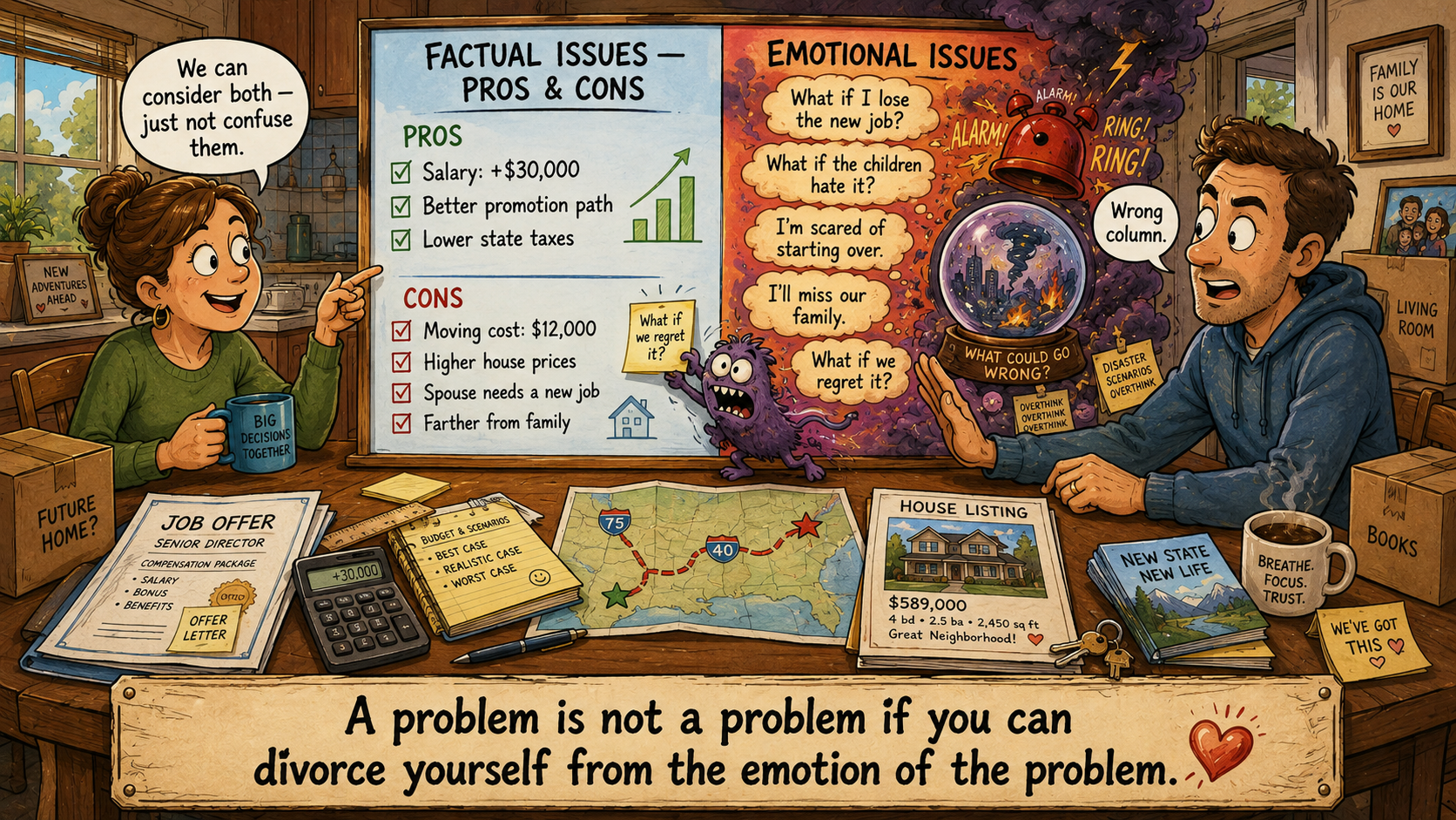 A couple separates facts from emotions while considering a major relocation.